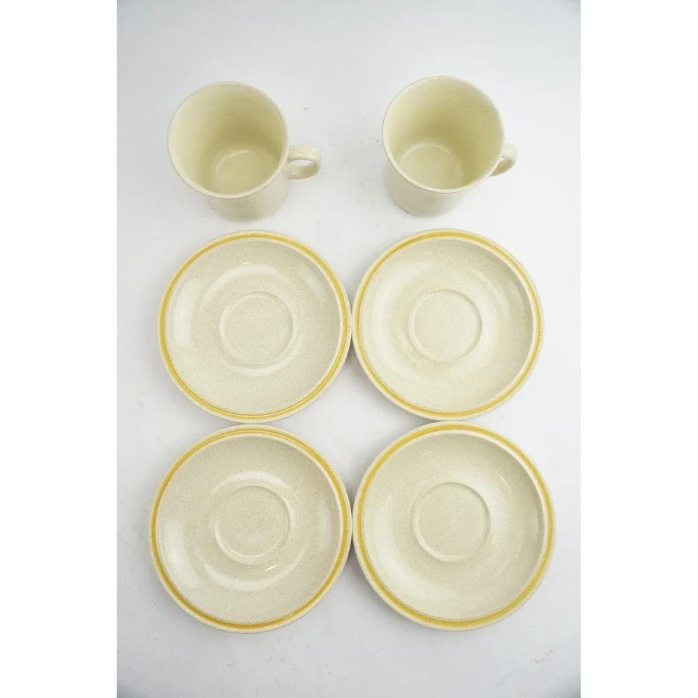 Hearthside Garden Festival Cup Saucer Set 6pc Cream Yellow Stoneware Japan‎ Good